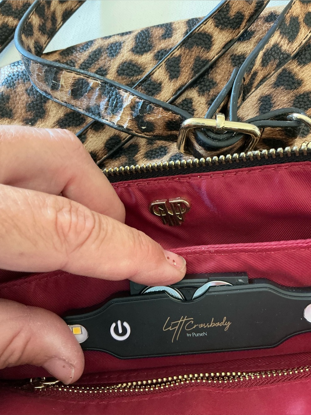 Litt Crossbody by PurseN Leopard Print Bag Lighted Interior RFID Travel Purse - Picture 13 of 16
